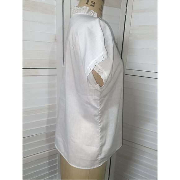 Vintage Blouse Sz Large White Eyelet Lace LADY ARROW 70s 80s COTTAGE Button Down - Picture 4 of 7